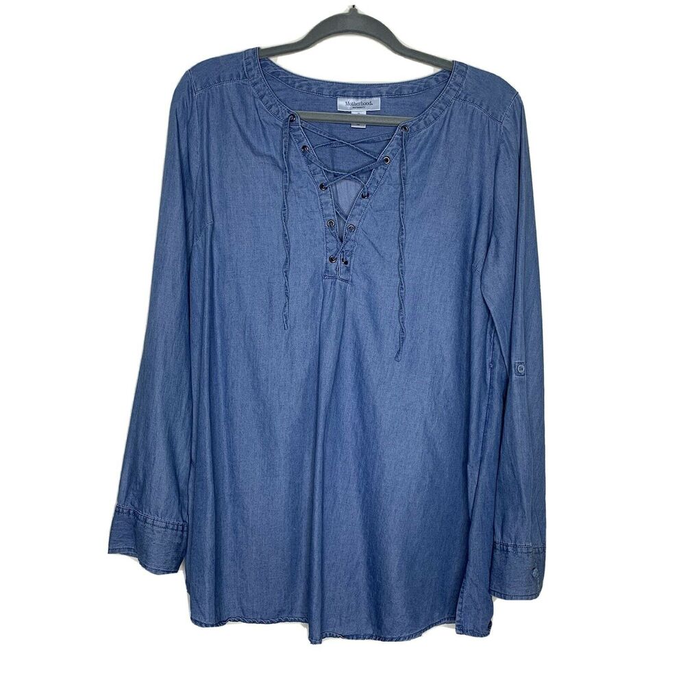 Motherhood Maternity Chambray LaceUp Popover Tunic